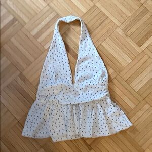 Zara Cream and Black Patterned Halter Tank Top